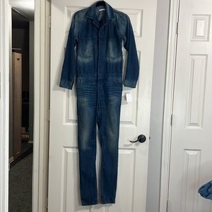 Denim Long Sleeve Jumpsuit Dirty Blue Size XS NWT Brand 6397